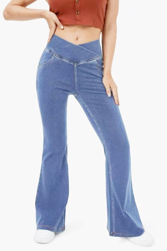 High Imitation Denim Bell-bottom Pants Cross-border Hip Lifting European And American Women Bell-bottom Pants
