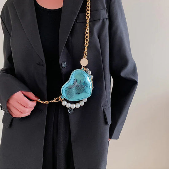 Mini Love-shape Pearls Handbag Fashion Cute Chain Lipstick Bag Women's Bright Candy Color Shoulder Messenger Bag - DanaFashionstore