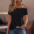 Simplicity Short-sleeved Metal Buckle Printed Top T-shirt - DanaFashionstore