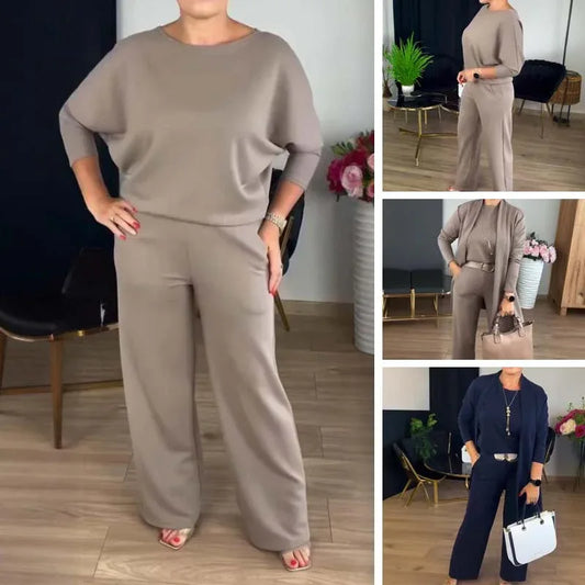 Round Neck Long Sleeve Top Belt Comfortable Blouse And Pants - DanaFashionstore