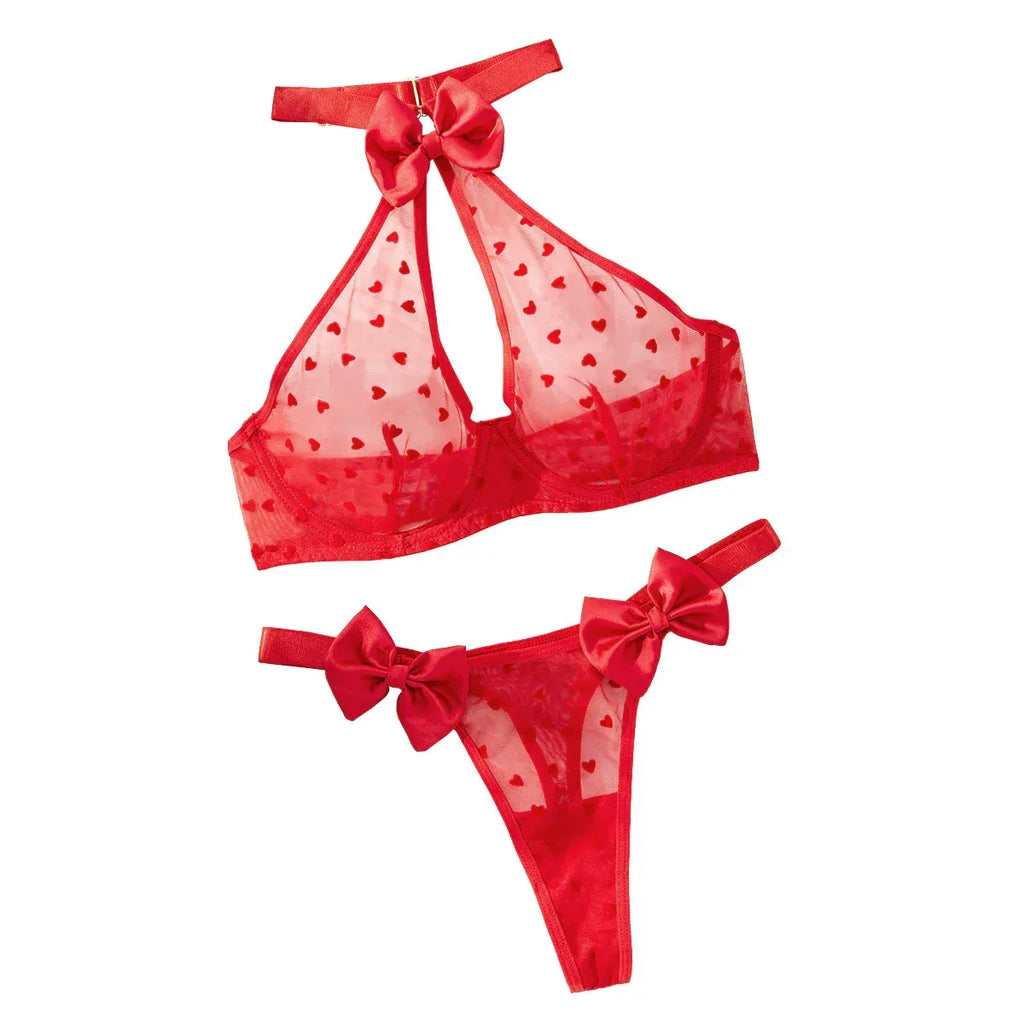 Summer Love Sheer Mesh Girl's Underwear Bow Sexy Two-piece Suit - DanaFashionstore