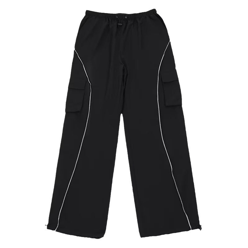 Black Mechanical Style Loose Retro Design Low Waist Casual Pants For Women