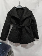 Winter Ripple-stitching Jacket With Belt Fashion Warm Pockets Lapel Coat Women's Temperament Lightweight Outwear Clothing