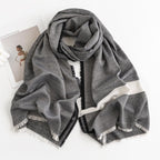 Herringbone Pattern Monochrome Artificial Cashmere Scarf Women's Simple Casual Style Tassel Warm Shawl - DanaFashionstore