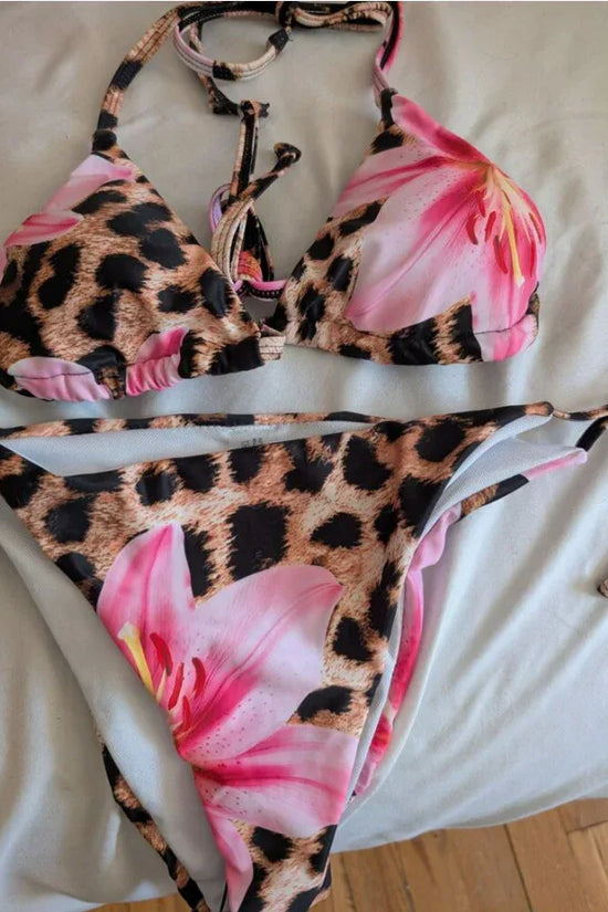 Leopard Print Lace-up Sexy Bikini Swimsuit - DanaFashionstore