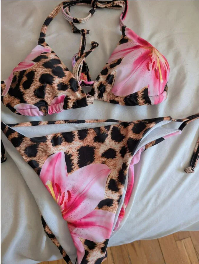 Leopard Print Lace-up Sexy Bikini Swimsuit - DanaFashionstore