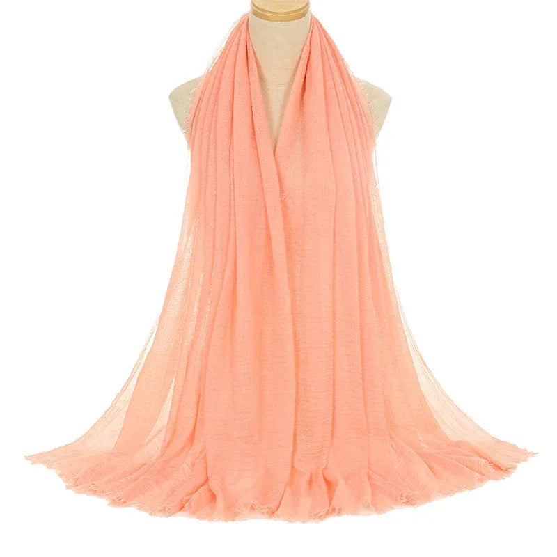 Pleated Viscose Yarn Monochrome Scarf Natural Wrinkled Cotton And Linen Burrs - DanaFashionstore