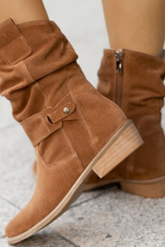 Ins Pointed Toe Mid-calf Boots Fashion Suede Zipper Western Boot Winter Shoes For Women