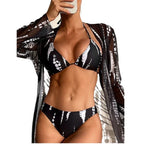 European And American Bikini Three-piece Mesh Long Sleeve Sun-proof Vacation Hot Spring Bathing Suit - DanaFashionstore
