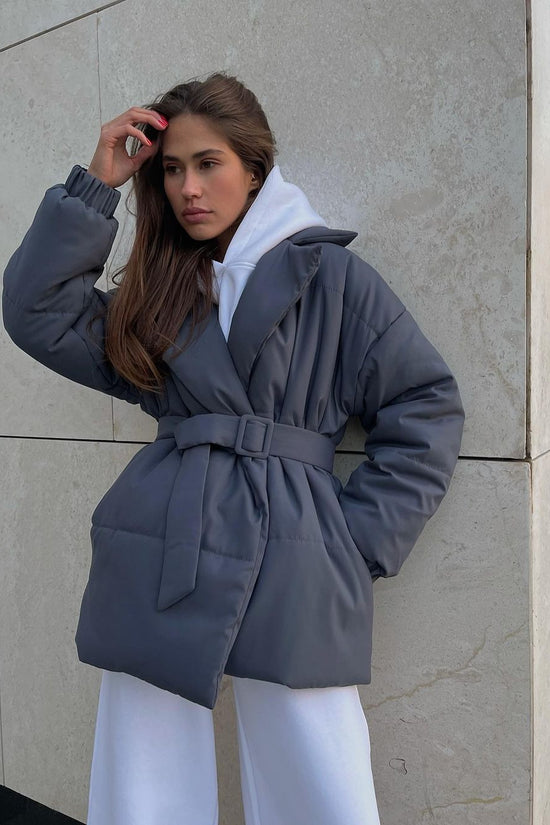 Winter Lapel Waisted Cotton Coat Fashion Solid Color Slim Overcoat Womens Clothing