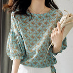 Women's Cropped Lantern Sleeve Floral Top - DanaFashionstore