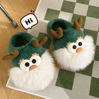 Cute Cartoon Christmas Deer Cotton Shoes Winter Indoor Floor Home Slippers Half-covered Heel Warm Plush Shoes Women - DanaFashionstore