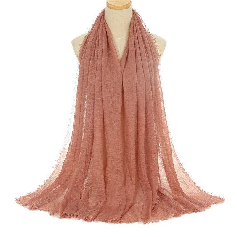 Pleated Viscose Yarn Monochrome Scarf Natural Wrinkled Cotton And Linen Burrs - DanaFashionstore