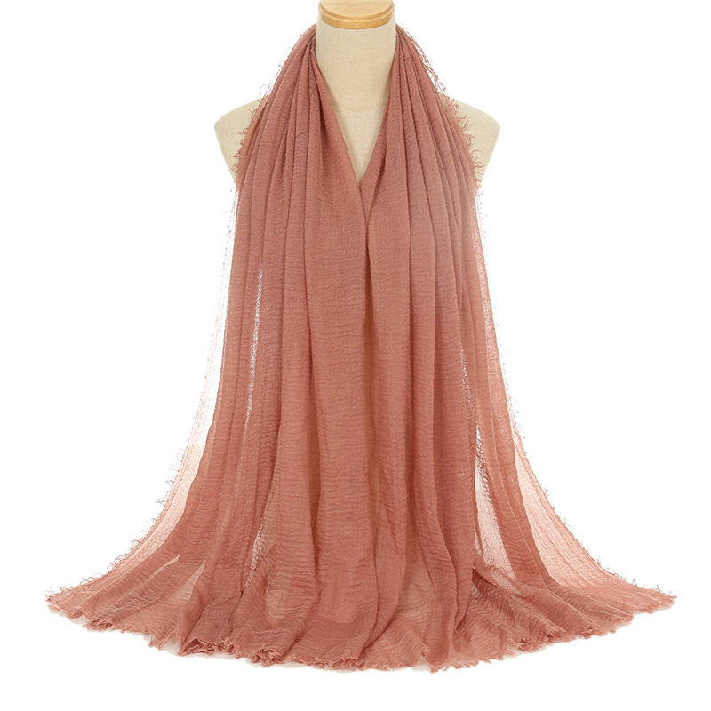 Pleated Viscose Yarn Monochrome Scarf Natural Wrinkled Cotton And Linen Burrs