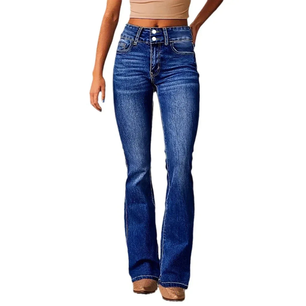 Skinny Flared Jeans With Pockets Fashion Button Zipper Trousers Women's Slim Denim Pants - DanaFashionstore