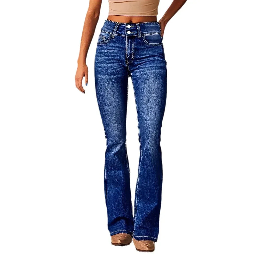 Skinny Flared Jeans With Pockets Fashion Button Zipper Trousers Women's Slim Denim Pants - DanaFashionstore