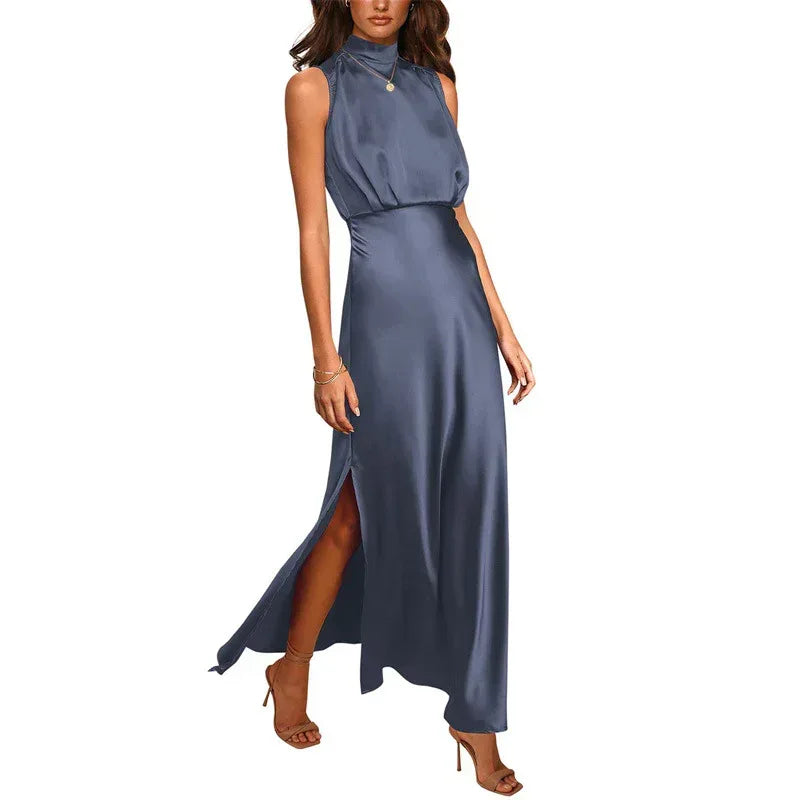 Women's Satin Stand Collar Dress 2026 - Elegant Formal Dress - DanaFashionstore