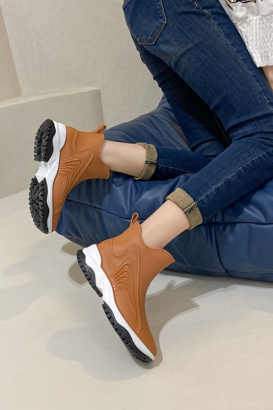 Fashion Color Blocking Thick Sole Low Top Women's Rain Boots