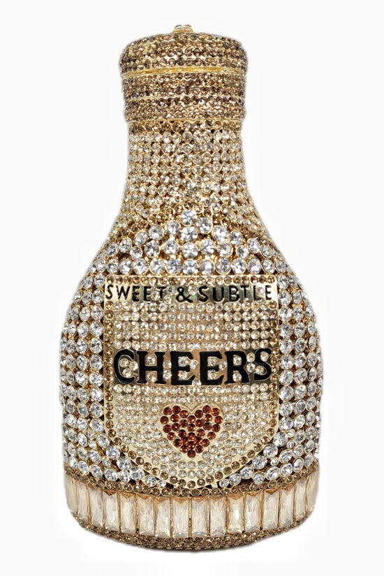 Champagne Bottle Rhinestone Evening Clutch Women's Bag - Dana Fashion