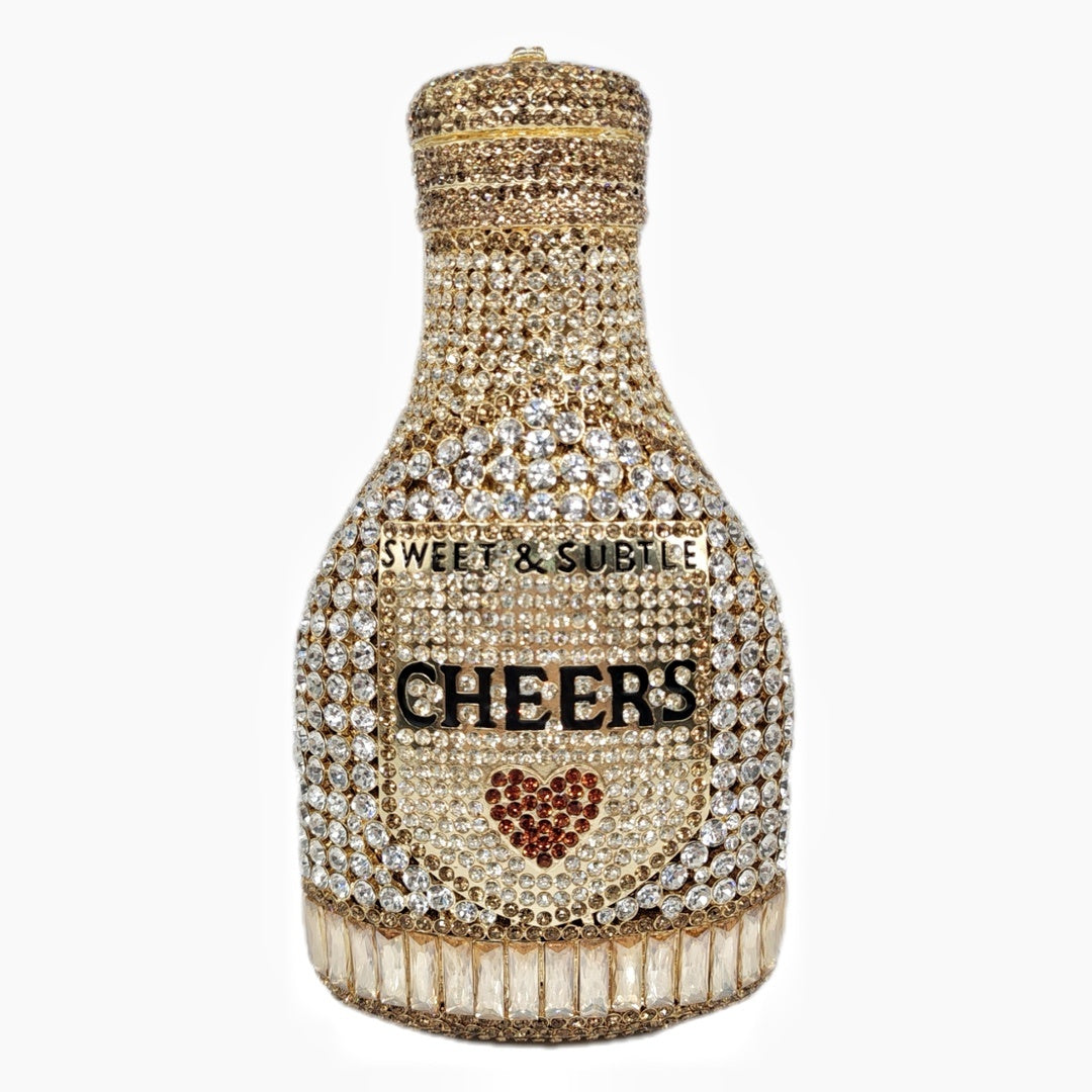 Champagne Bottle Rhinestone Evening Clutch Women's Bag - Dana Fashion