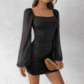 Mesh Stitching Ruffle Slim Fit Dress Women - DanaFashionstore