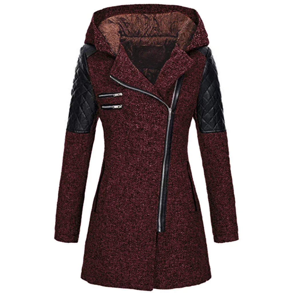 Women Warm Slim Full Zipper Coat Thick Woolen Coat Female Fall Winter Windbreaker Hooded Diagonal Zipper Women's Clothing - DanaFashionstore