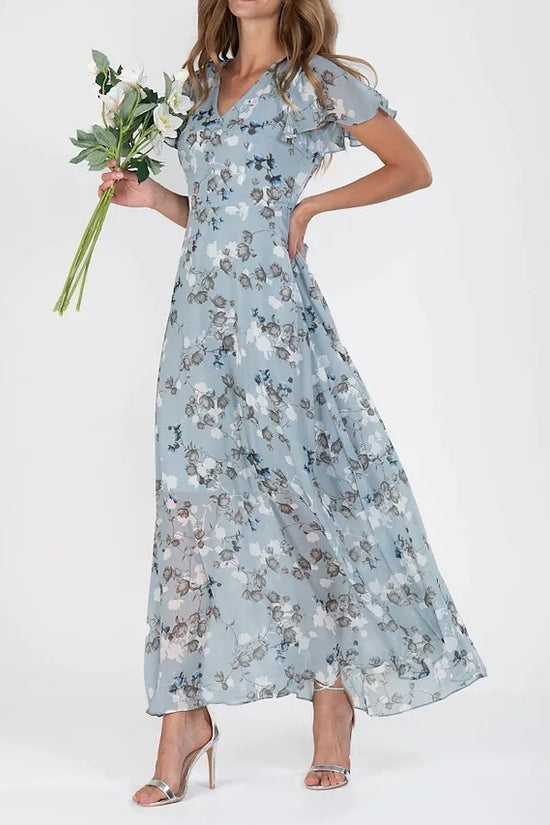 Flowers Print Short Sleeve Dress Summer Fashion Ruffle Beach Dresses Women's Clothing