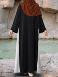 Color-blocked Side Drawstring Loose Casual Round Neck Long Dress