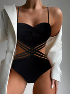 Women's Solid Color European And American Lace Up One-piece Bikini