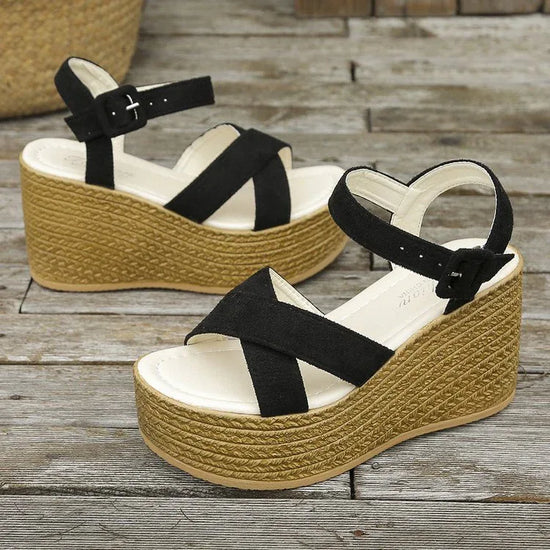 Wedge Sandals For Women Summer Casual Non-slip Cross-strap Platform Shoes With Hemp Heels Shoes - DanaFashionstore