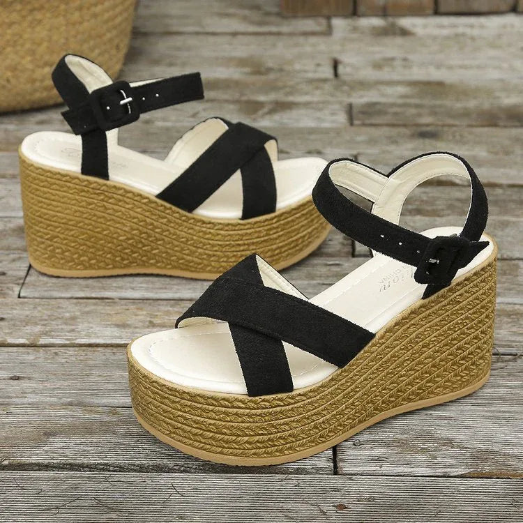 Wedge Sandals For Women Summer Casual Non-slip Cross-strap Platform Shoes With Hemp Heels Shoes - DanaFashionstore
