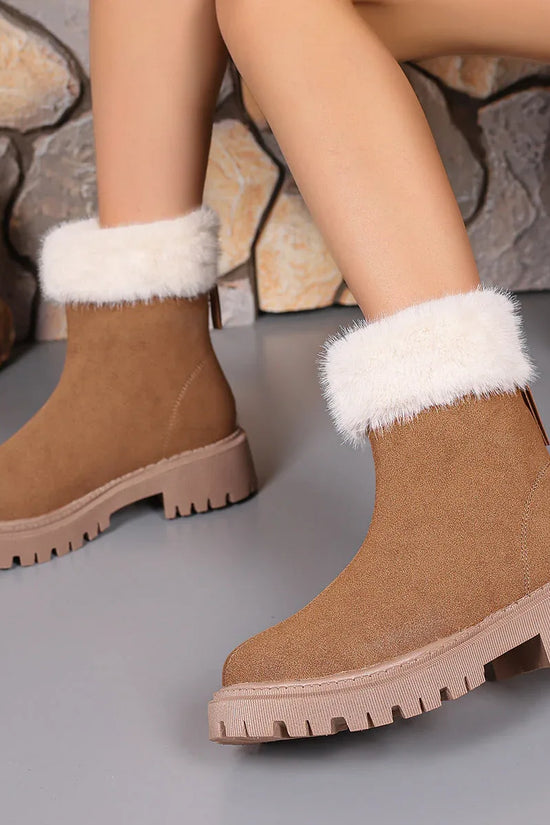 Square-heeled Snow Boots Winter Plus Velvet Platform Plush Shoes Fashion Warm Non-slip Mid-calf Boot For Women - DanaFashionstore
