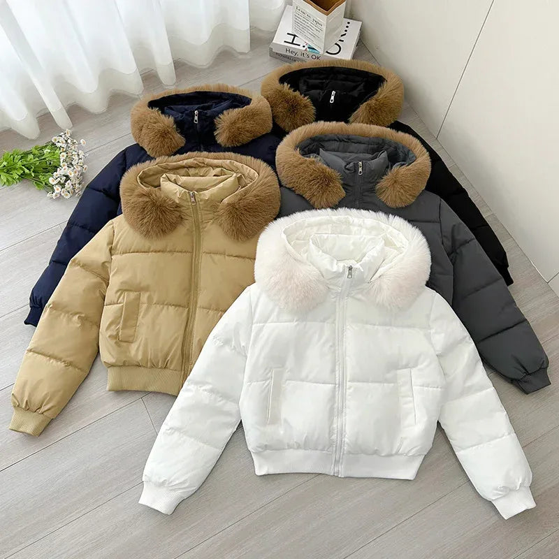 Women's Hooded Fur Collar Cotton Coat 2025 - Designer Padded Jacket - DanaFashionstore