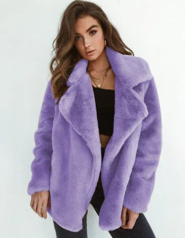 Sexy Plush Lapel Woolen Coat Women - DanaFashionstore