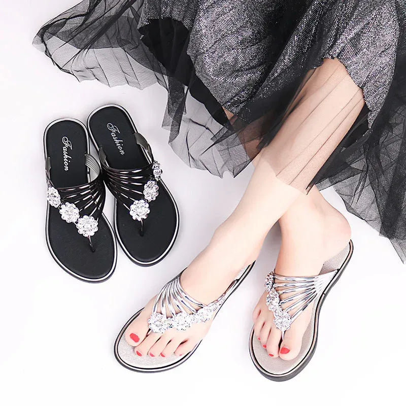 Flip-Flops Women's Slippers Diamond Rhinestones Phnom Penh Beach Shoes - DanaFashionstore