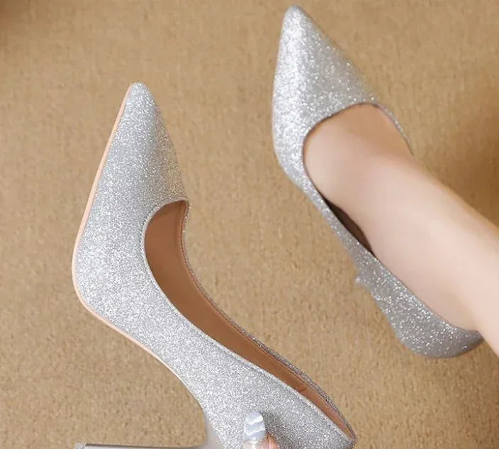Silver Heels For Women And Black Sexy Everything French Mesh Red Sequins - DanaFashionstore