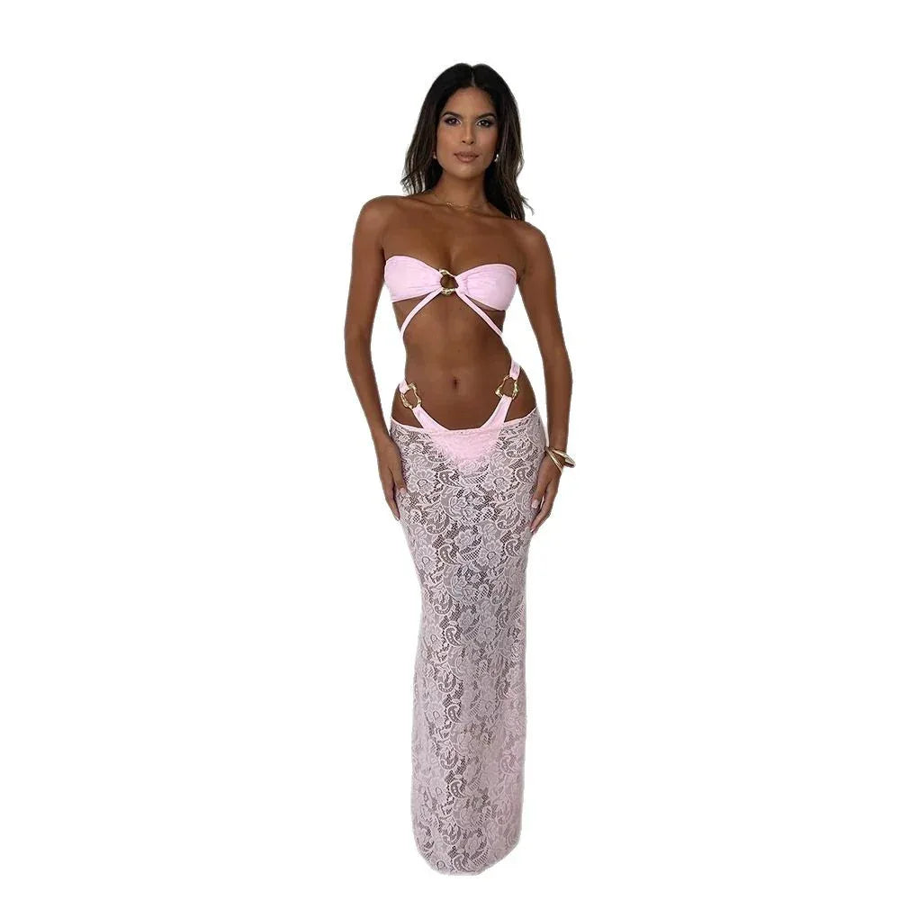 Bikini Tube Top Women's Swimsuit Long Skirt 3 Pieces Suit - DanaFashionstore