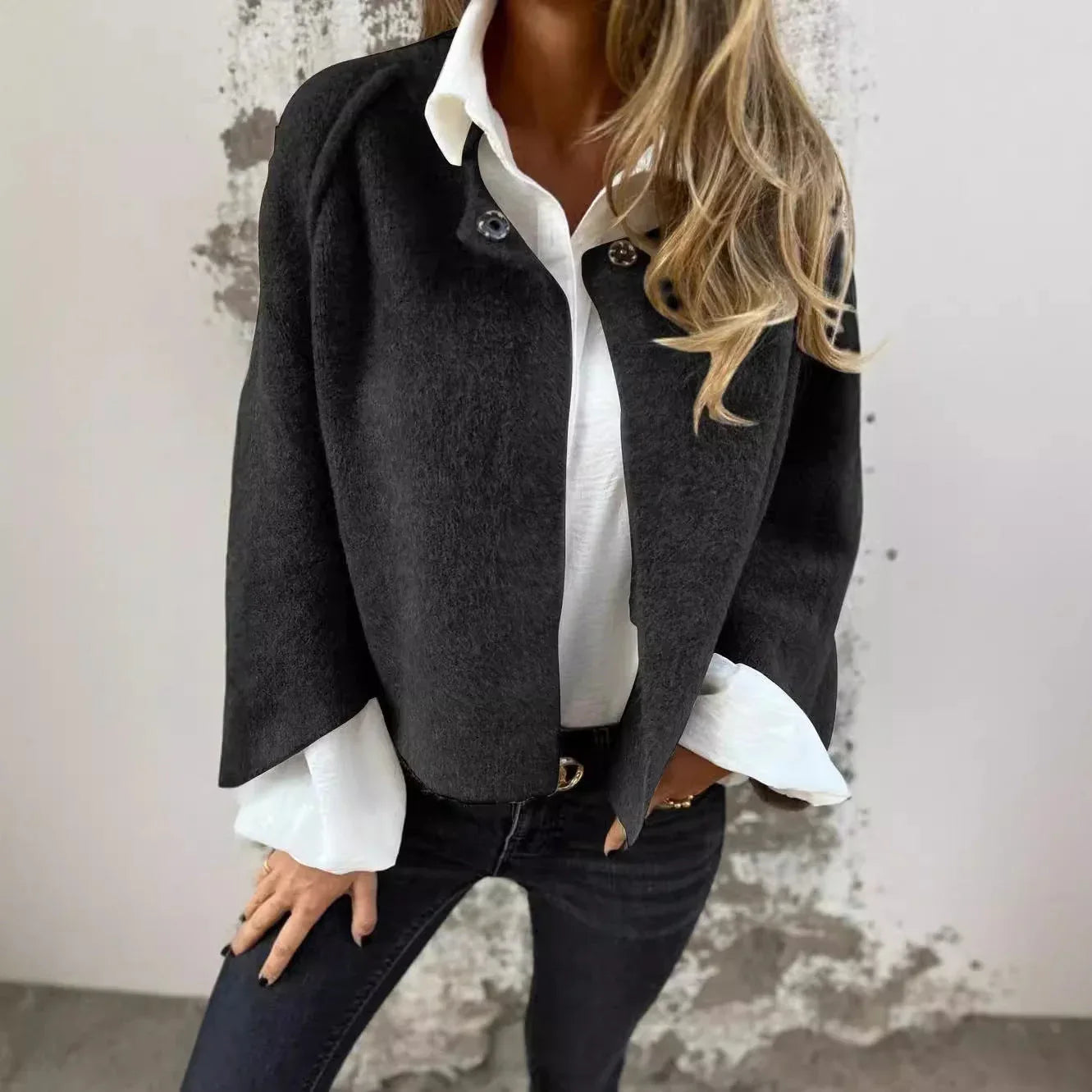 Women's Batwing Sleeve Cardigan Ins Fashion Cropped Jacket Tops Autumn And Winter Loose Short Cashmere Coat - DanaFashionstore