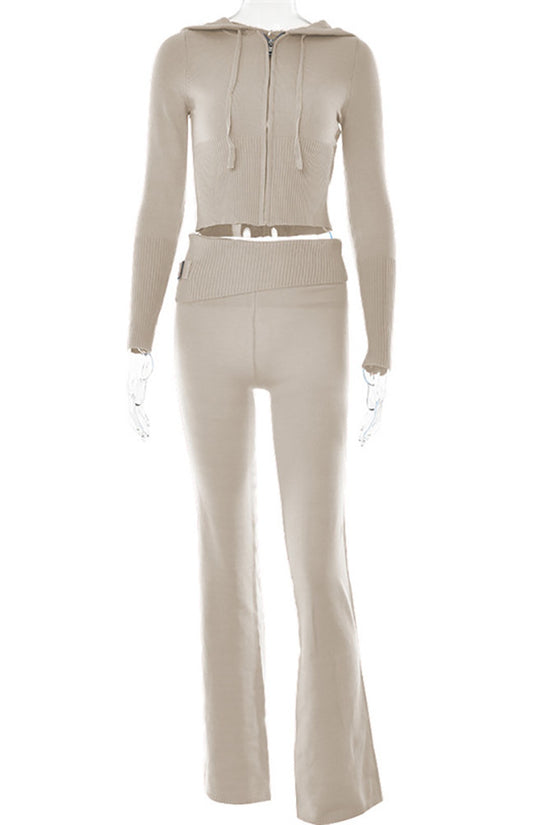 Hoodie Suit Women Leisure Sexy Zip Long Sleeve Sweater And High Waist Long Pants Set
