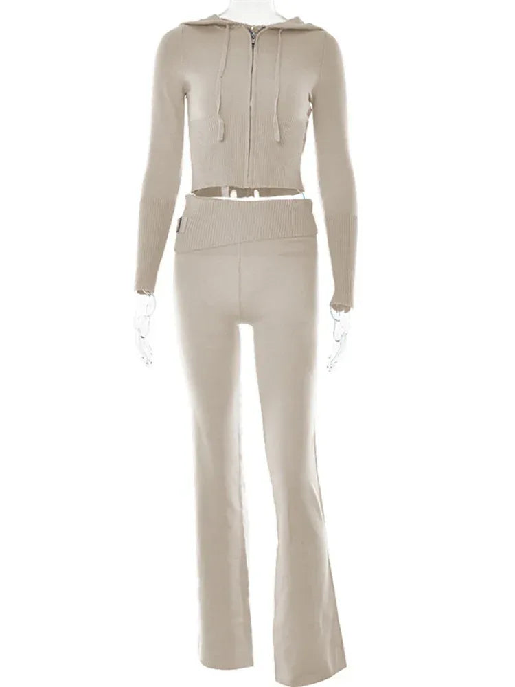 Hoodie Suit Women Leisure Sexy Zip Long Sleeve Sweater And High Waist Long Pants Set - DanaFashionstore