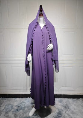 Stylish And Elegant Cardigan And Headscarf Two-piece Set