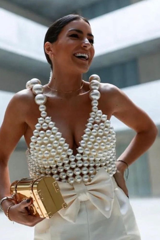 Sexy Fashion Pearl Suspender Vest