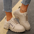Lace-up Sports Shoes With Side-Zipper Design Fashion Thick-soled Round-toe Casual Shoes For Women Sneakers - DanaFashionstore