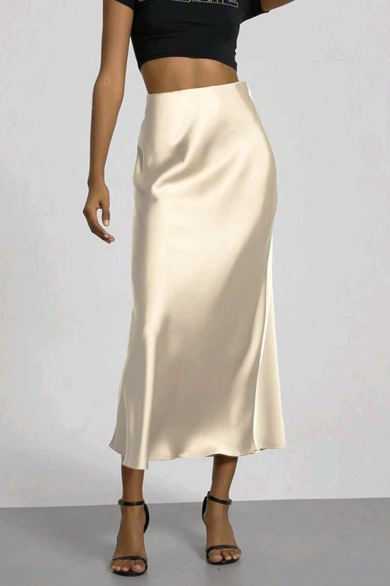 Women's Slim Fit Satin Skirt Fashion Chic Solid Long Skirt