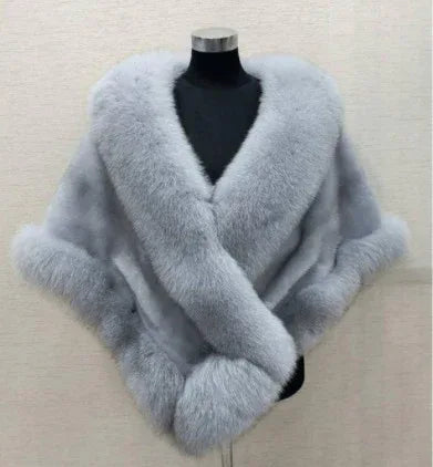Imitated Mink Fox Fur Cape Coat Plus-sized Dress Shawl - DanaFashionstore