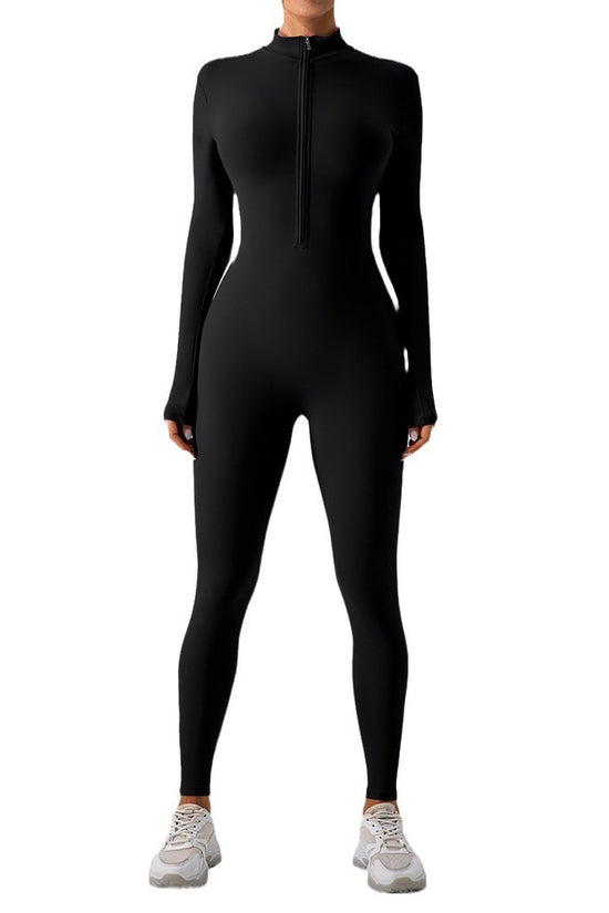 Fleece-lined Yoga Jumpsuit Long Sleeve Keep Warm Outerwear Tights