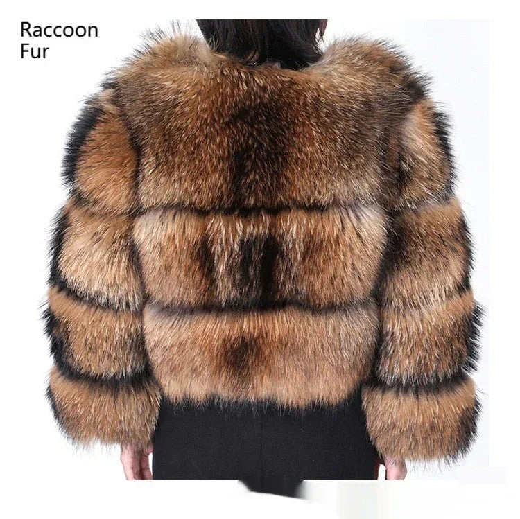 Warm Short Raccoon Fur Women's Clothing Leather Fur Coat - DanaFashionstore