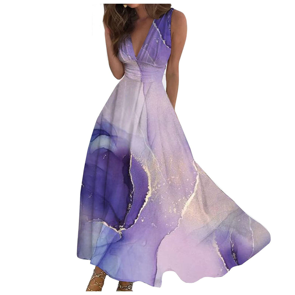 Summer New V-neck Fashion Digital Printing Maxi Dress