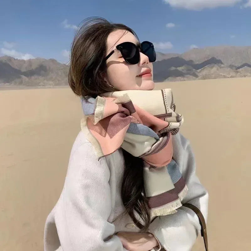 Korean Style Contrast Color Artificial Cashmere Scarf Women's New Winter - DanaFashionstore