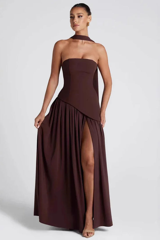 Fashion Sexy Backless Tube Top Pure Color Split Dress - DanaFashionstore